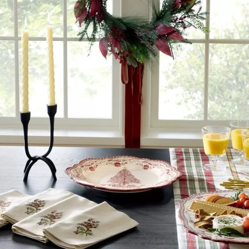 Studio McGee Stoneware Round Serving Platter Red w/ Toile Christmas Tree, Target